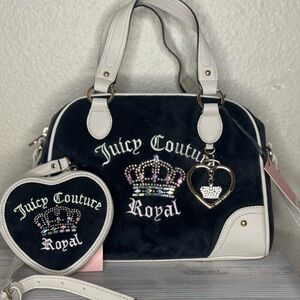 Juicy Couture Royal Black and Cream Bowler Bag w/ Matching Wallet